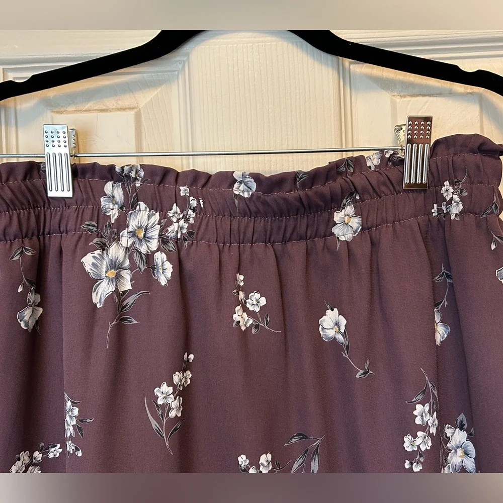 Purple Floral Mini Skirt Summer Business Casual Work Attire Stretchy Waist Sz M
